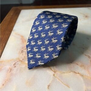 Hermes 100% Silk Navy Tie with Reindeer Motif